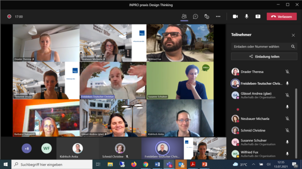 Teilnehmer des ersten Workshops im Projekt Inpro beim Online-Meeting